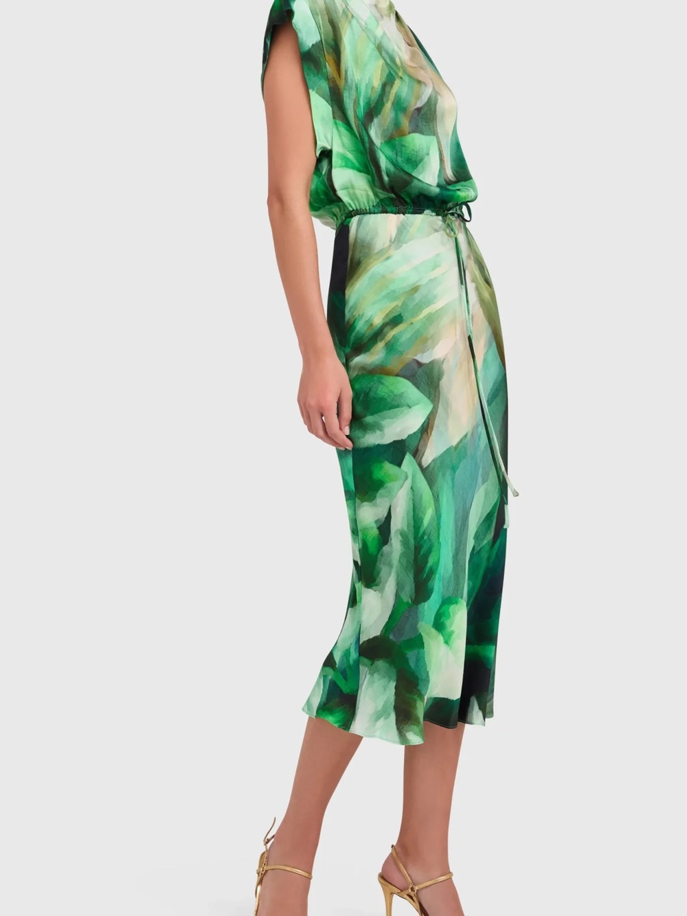 Amanda Uprichard | Sorell Succulent Print Green Watercolor Midi Dress | L | NWT